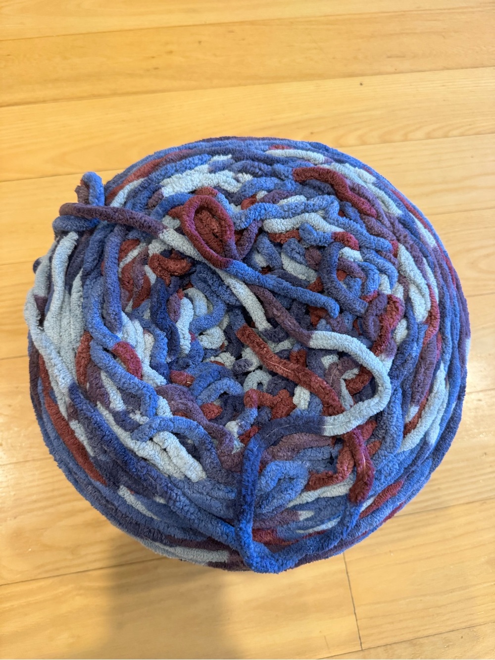 Plush Chenille Decorative Fiber Ball - Blue, Light Blue & Maroon